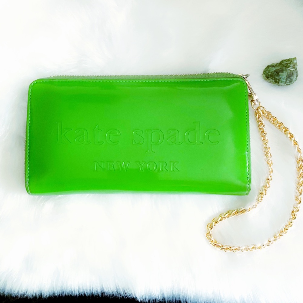 KATE SPADE Patent Green Stacy Big Apple Large Wallet